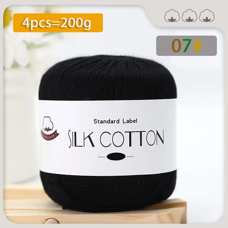 200g Pure Silk Cotton Thread – 100% Cotton Fine Yarn for Hand-Knitted Shawls, Sweaters & Hats