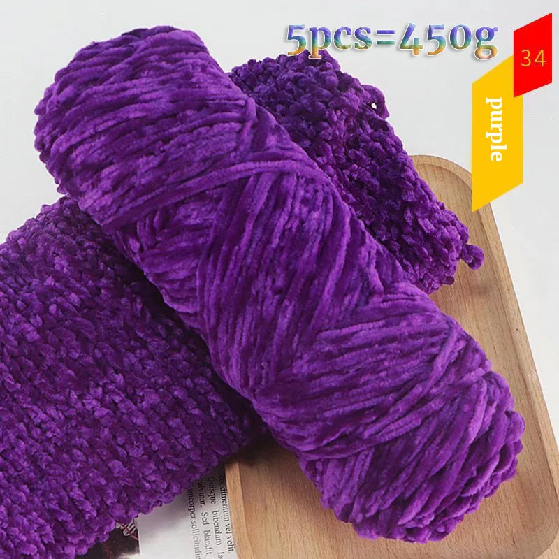 450g Chenille Warm Velvet Ice Yarn – Soft Thick Knitting Yarn for Sweaters, Scarves & Blankets (5 Pcs/Pack)