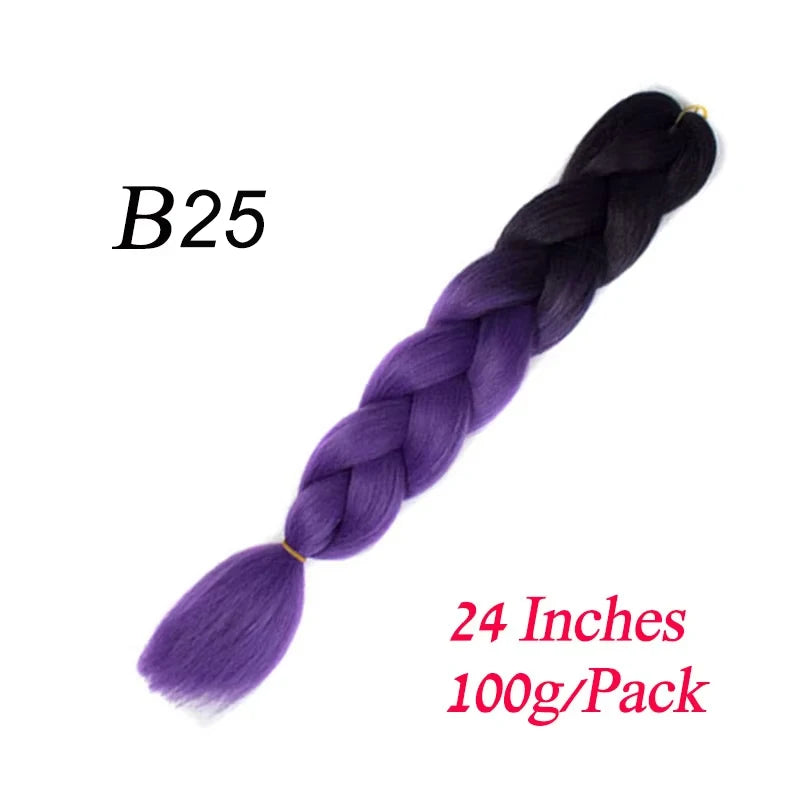 24 Inch Synthetic Ombre Jumbo Braiding Hair – DIY Braid Extensions for Women (Purple/Pink/Yellow/Red)