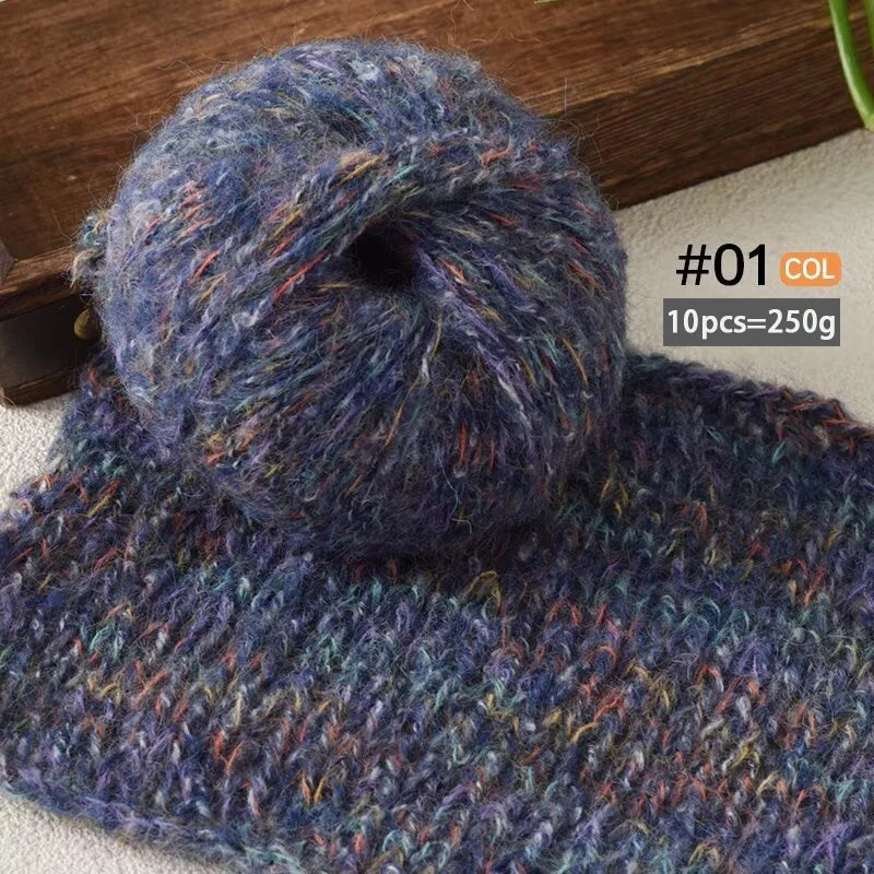 250g Colorful Mohair Alpaca Yarn Set (10 Pieces) – Soft Medium-Thick Yarn for Sweaters, Coats, Shawls & DIY Crafts