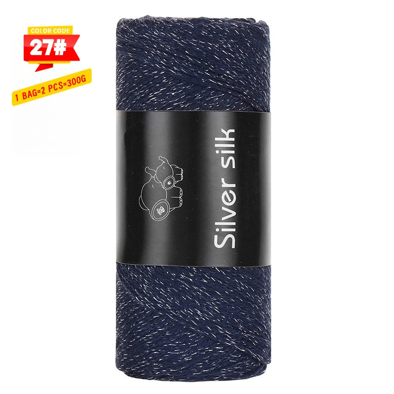 300g Shiny Silver Silk Hollow Yarn – Polyester Crochet Yarn for Bags, Hats, Shoes & DIY Crafts