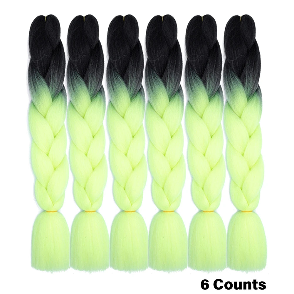 Ombre Crochet Braiding Hair – 6 Packs Synthetic Colorful Extensions for Women & Girls | High-Temperature Fiber