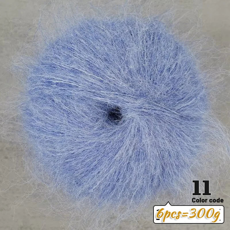 300g Long-Hair Alpaca Mohair Yarn Set (6 Pieces) – Soft Fluffy Knitting Yarn for Sweaters, Shawls & Winter Clothing