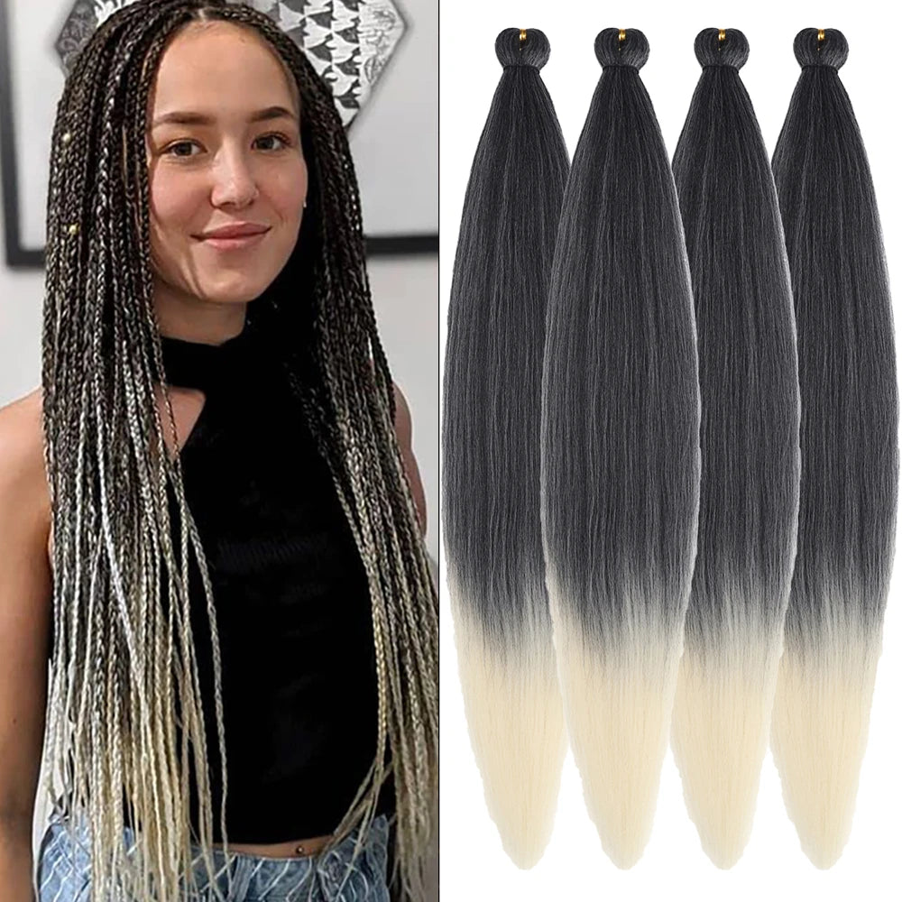 Ombre Pre-Stretched EZ Braiding Hair – 4PCS Natural Yaki Synthetic Extensions for Box Braids & Twists
