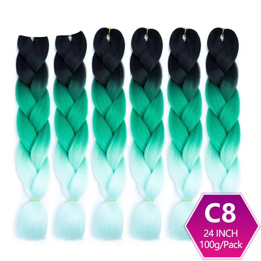 Set of hair extensions with black to green gradient on a white background