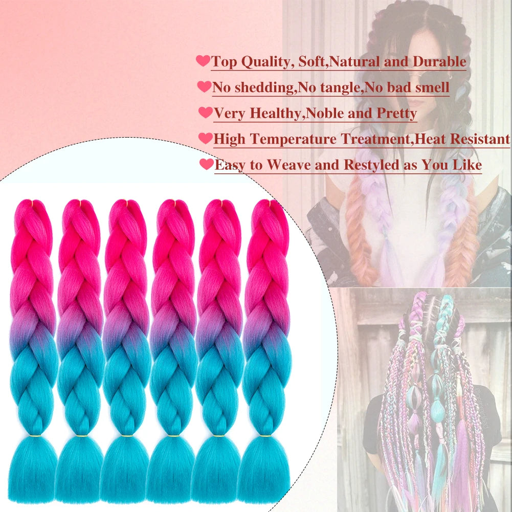 Rainbow Pre-Stretched Braiding Hair – Jumbo Box Braids High-Temperature Synthetic Extensions (6 Packs)