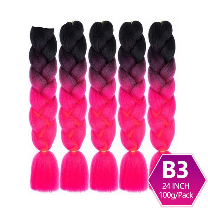 Set of black to pink ombre braided hair extensions