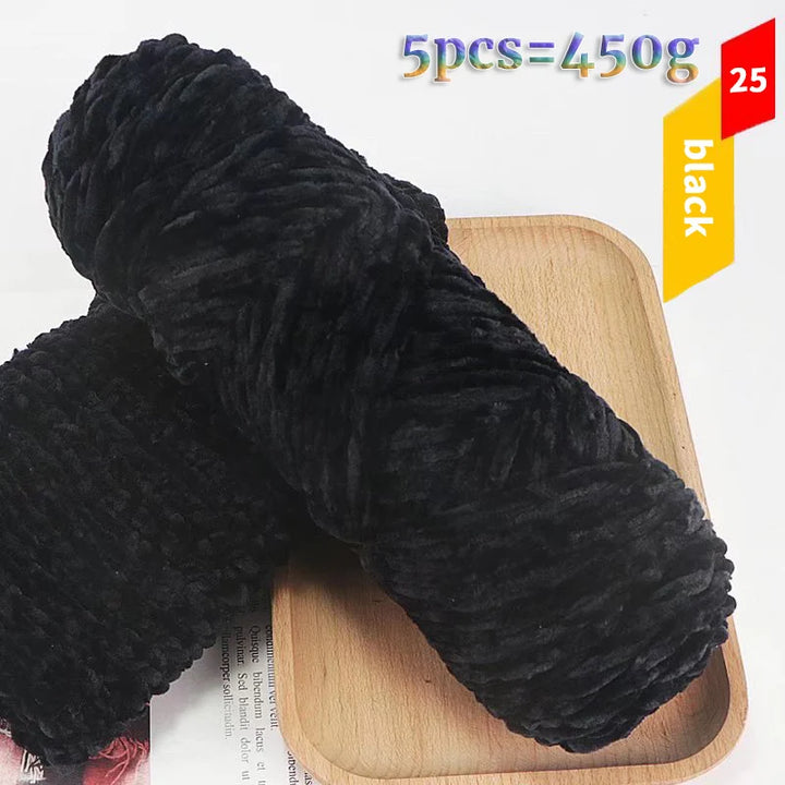 450g Chenille Warm Velvet Ice Yarn – Soft Thick Knitting Yarn for Sweaters, Scarves & Blankets (5 Pcs/Pack)