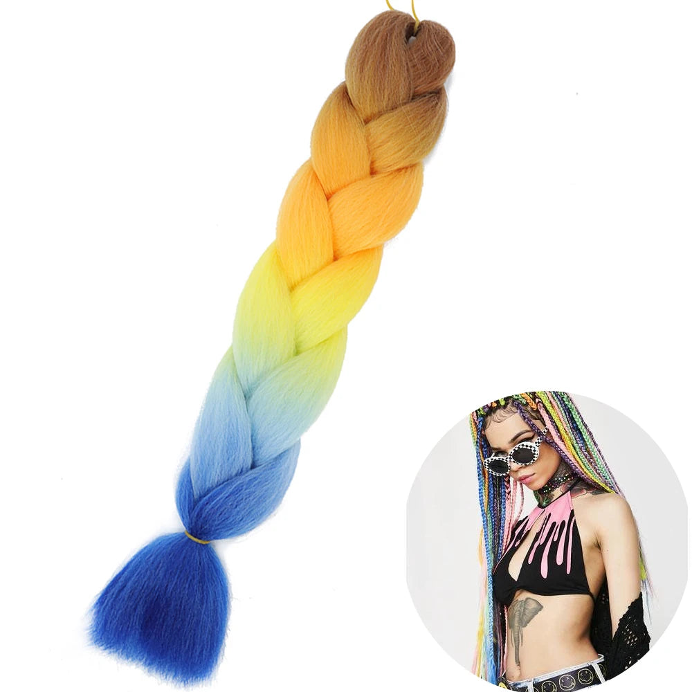 24" Synthetic Yaki Braids Hair – Kanekalon Ombre Jumbo Braiding Extensions for Women