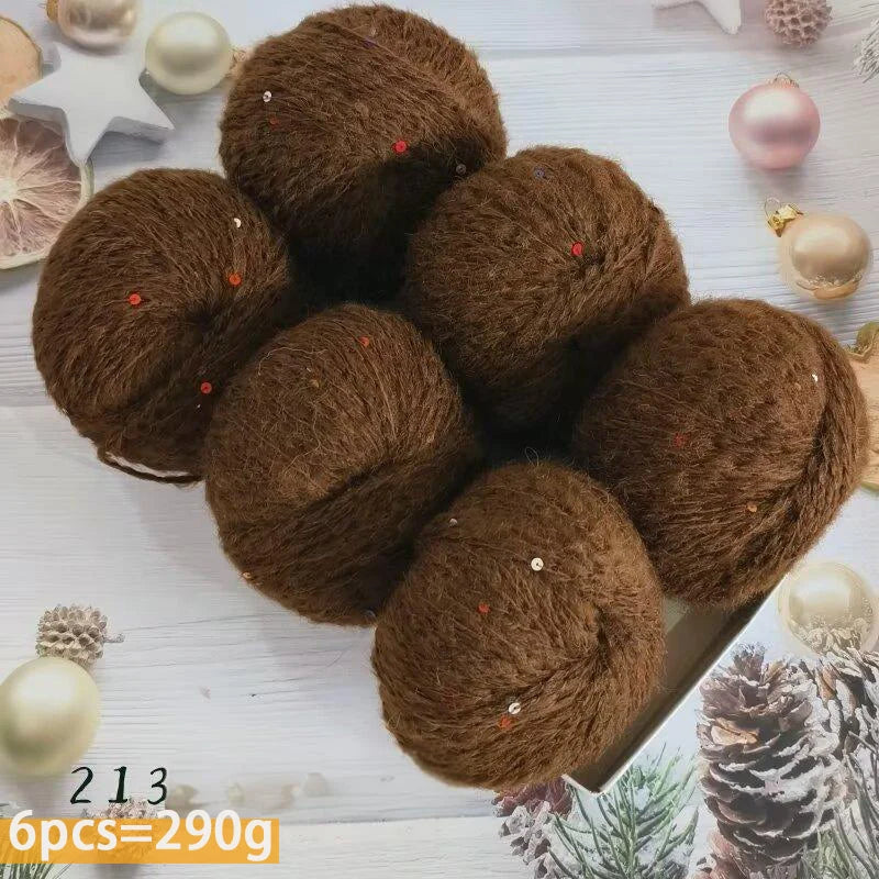 300g Colorful Sequined Alpaca Yarn – Soft Knitting Yarn for Sweaters, Scarves & Hats (6 Pieces/Pack)