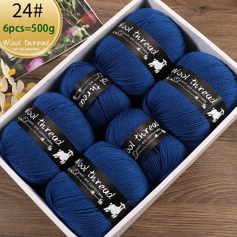 500g Multi-Color Medium-Fine Wool Yarn (6 Pack) – Hand-Knitting Yarn for Sweaters, Scarves & Hats