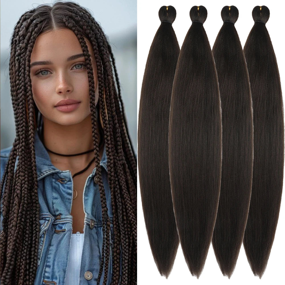 Ombre Pre-Stretched EZ Braiding Hair – 4PCS Natural Yaki Synthetic Extensions for Box Braids & Twists