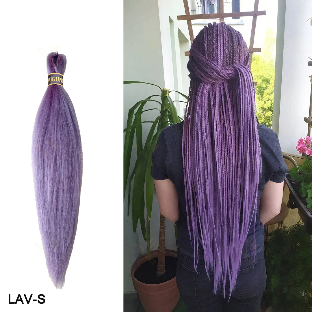 Purple hair extensions with a person wearing them