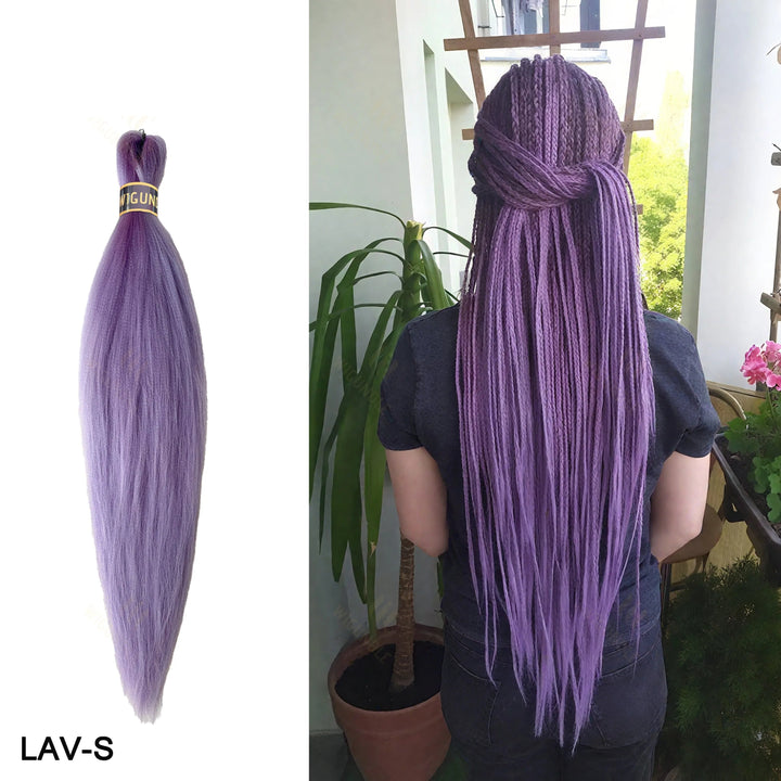 Purple hair extensions with a person wearing them