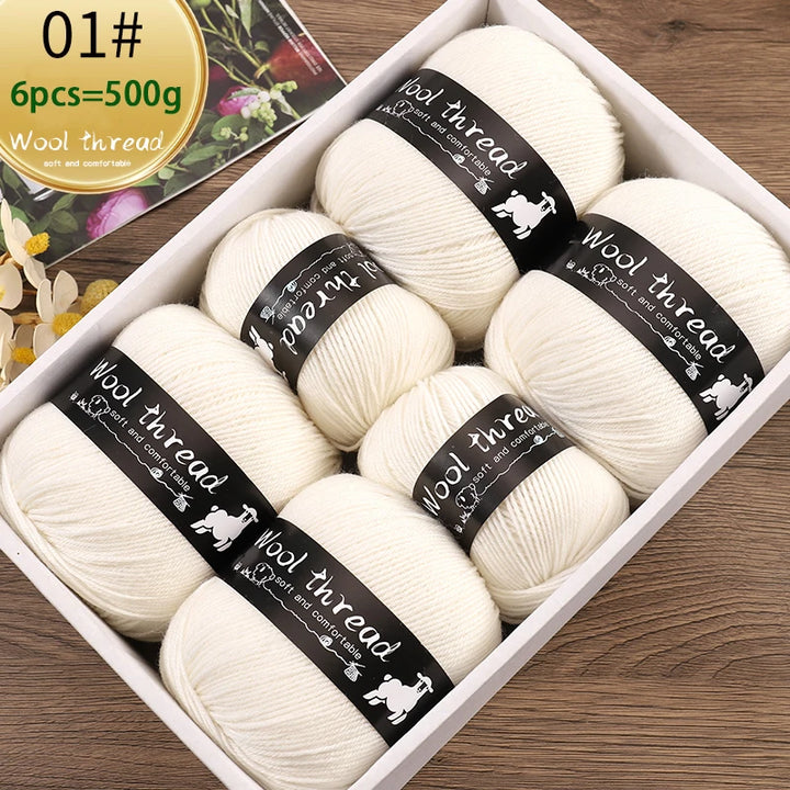 500g Multi-Color Medium-Fine Wool Yarn (6 Pack) – Hand-Knitting Yarn for Sweaters, Scarves & Hats