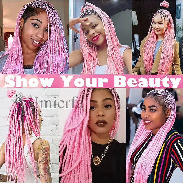 Collage of women with pink braided hairstyles and text 'Show Your Beauty'.
