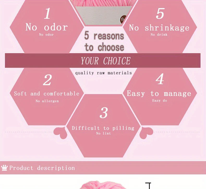 150g 5-Strand Milk Cotton Yarn – Soft Medium Thick Knitting & Crochet Yarn for Dolls, Sweaters, Hats & Scarves