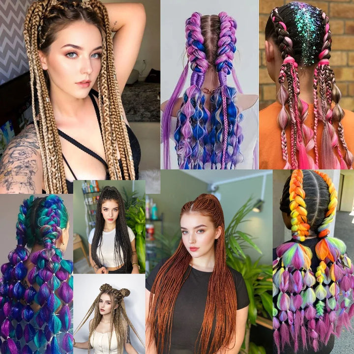 3 Packs 24 Inch Rainbow Braiding Hair Extensions – Ombre Synthetic Jumbo Braid Hair for Crochet Braids (Rose Red)