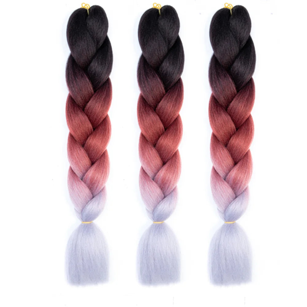 3 Packs 24 Inch Rainbow Braiding Hair Extensions – Ombre Synthetic Jumbo Braid Hair for Crochet Braids (Rose Red)