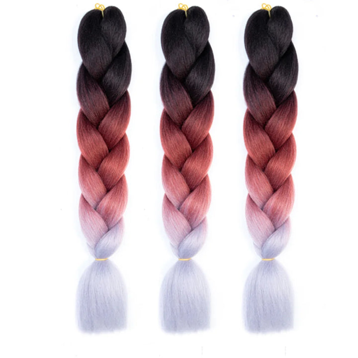 3 Packs 24 Inch Rainbow Braiding Hair Extensions – Ombre Synthetic Jumbo Braid Hair for Crochet Braids (Rose Red)
