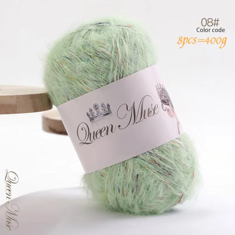 400g Multicolored Rainbow Alpaca Mohair Yarn – Soft Fluffy Knitting Yarn for Sweaters & Shawls (8 Pieces/Bag)