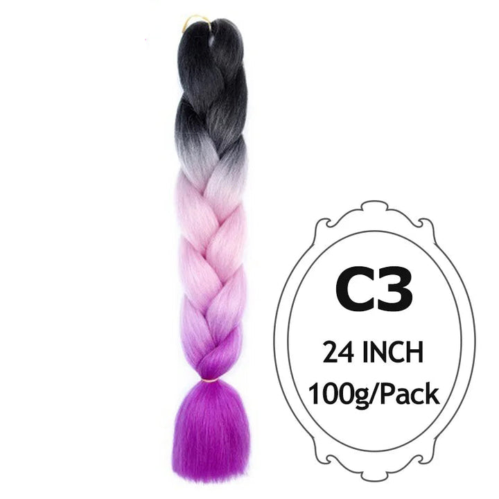 24" Pink Jumbo Braiding Hair – Yaki Texture Synthetic Bulk Extensions (Purple/Red/Green Options)