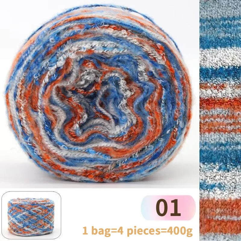 400g Rainbow Oil Painting Gradient Wool Yarn (4 Balls) – Long Color Gradient Yarn for Sweaters, Hats & Scarves