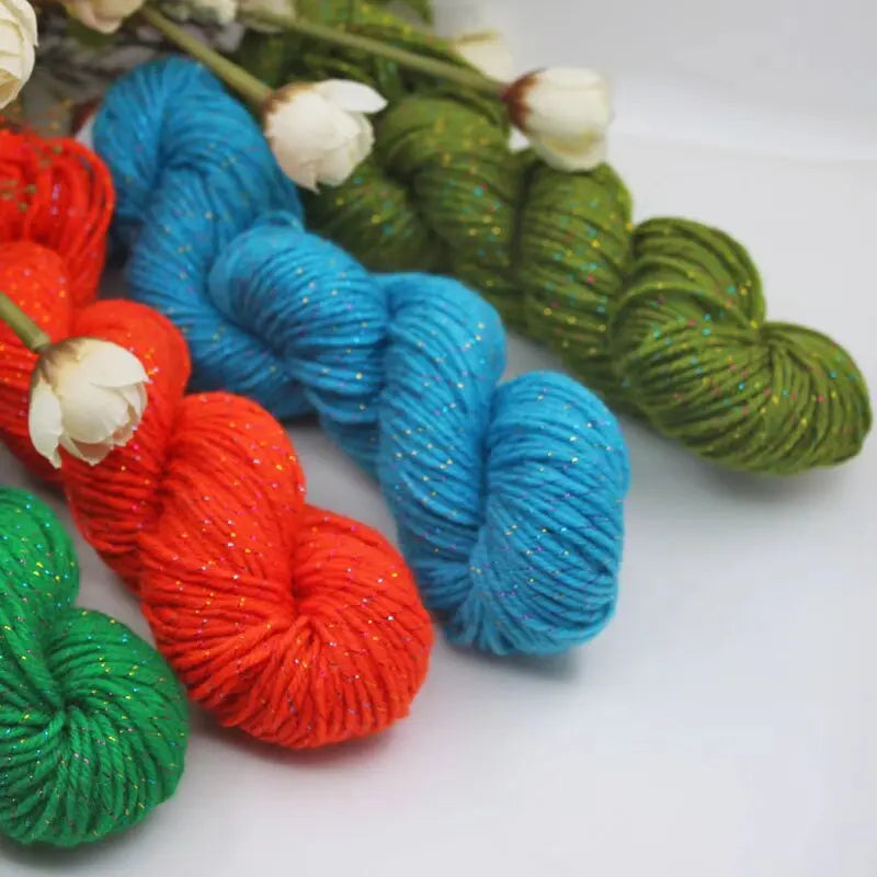 190g Colorful Gold Silk Acrylic Yarn – Medium Thick Shiny DIY Weaving Yarn