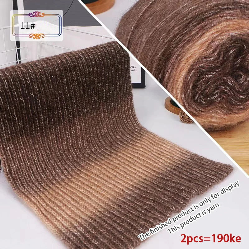 190g Rainbow Gradient Mohair Yarn – Long Section Dyed Spray Yarn for Sweaters, Shawls & Scarves (2 Pieces/Pack)