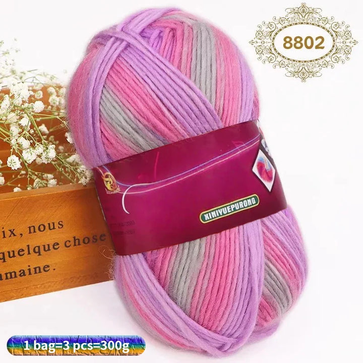300g Gradient Long-Section Dyed Wool Yarn Set (3 Pieces) – Soft Hand-Knitting Yarn for Sweaters, Shawls, Hats & Scarves