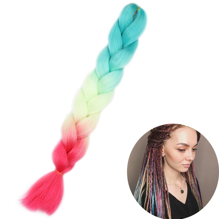 🌈 Synthetic Braiding Hair 24 Inch – Jumbo Ombre Braid Extensions (Purple, Pink, Yellow, Red)
