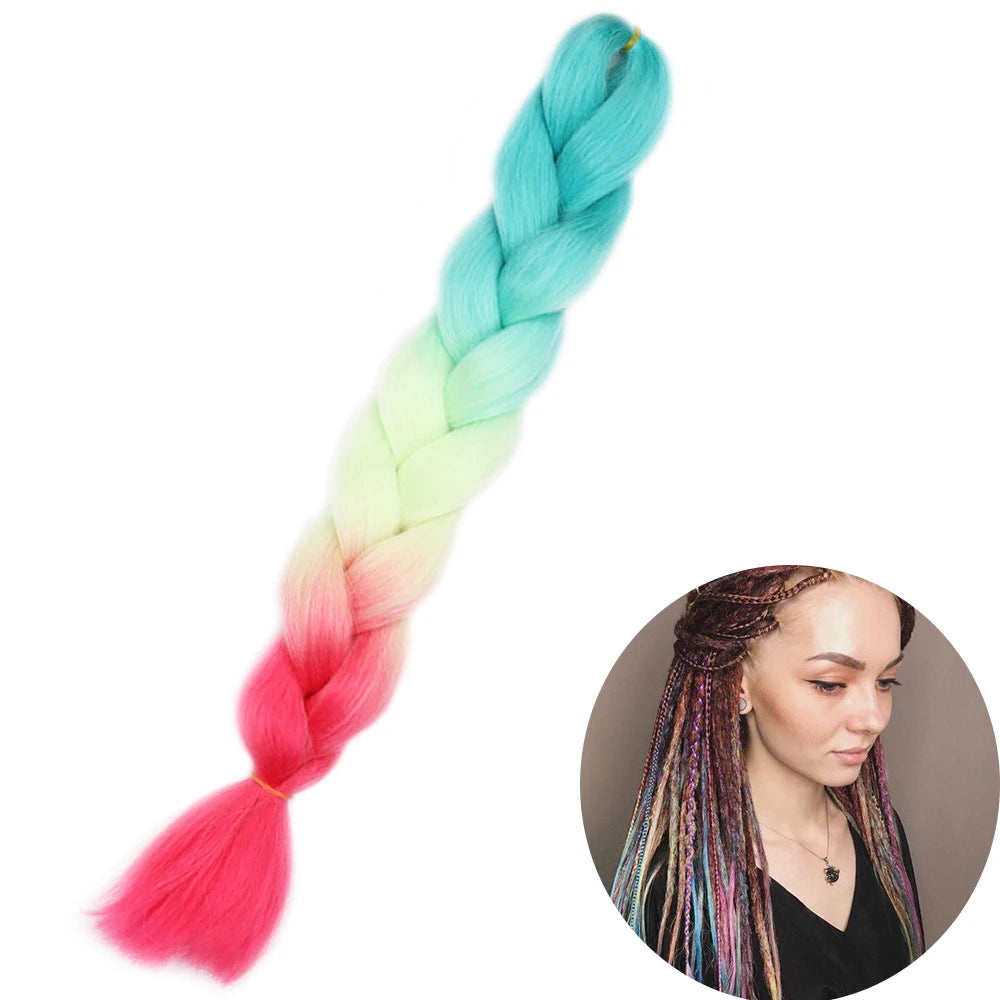 24" Synthetic Yaki Braids Hair – Kanekalon Ombre Jumbo Braiding Extensions for Women