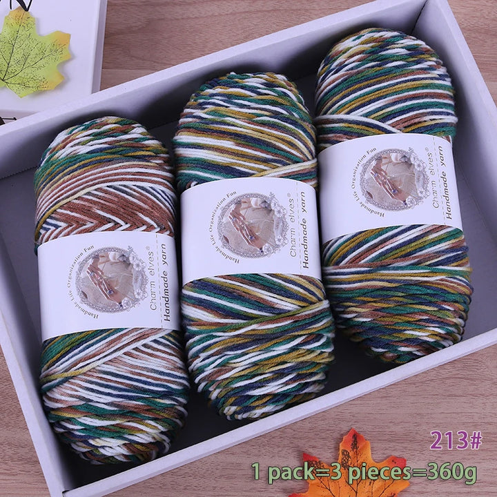 360g Rainbow Gradient Section-Dyed Yarn – Medium-Thick Hand Knitting Yarn for Sweaters, Hats & Scarves (3pcs Pack)