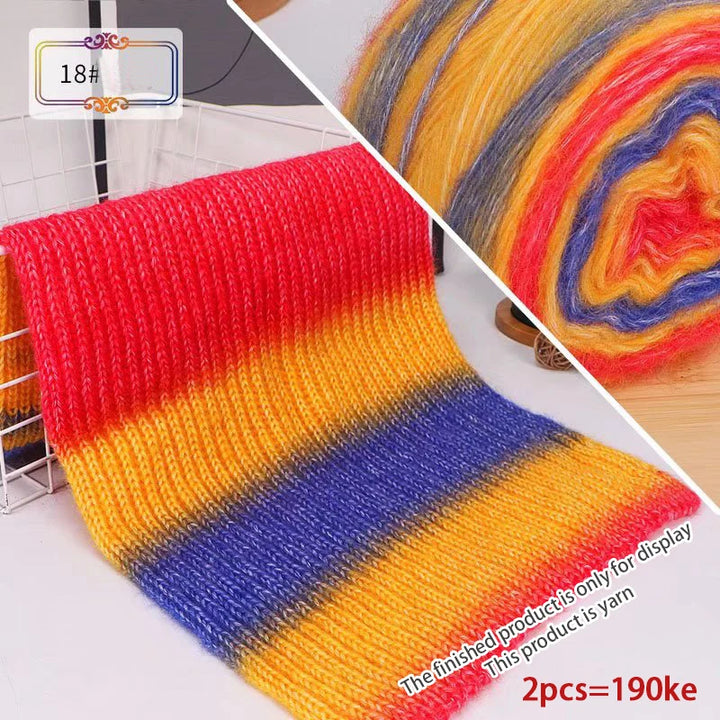 190g Rainbow Gradient Mohair Yarn – Long Section Dyed Spray Yarn for Sweaters, Shawls & Scarves (2 Pieces/Pack)
