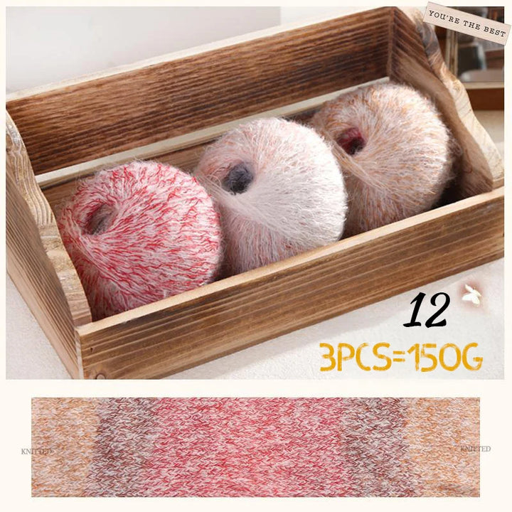 150g Premium Mohair Yarn – Tobacco Multi-Color Knitting Yarn (3 Pieces/Pack)