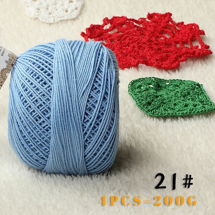No. 3 Pearl Lace Cotton Thread (4 Pack / 200g) – Fine Hand-Knitting & Crochet Yarn for Shawls, Hats & Summer Outwear