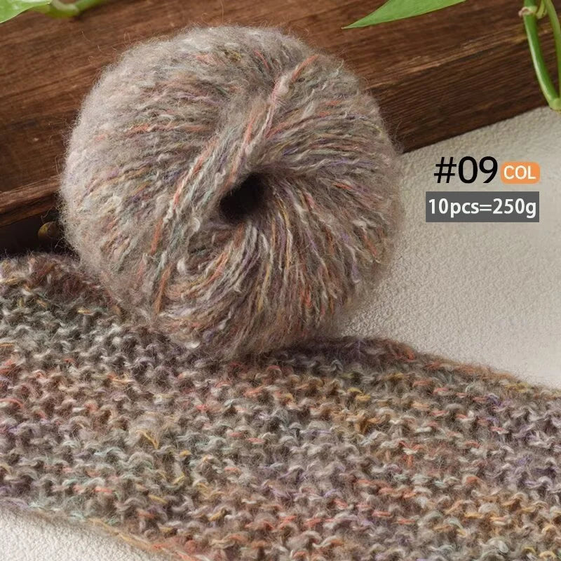 250g Colorful Mohair Alpaca Yarn Set (10 Pieces) – Soft Medium-Thick Yarn for Sweaters, Coats, Shawls & DIY Crafts