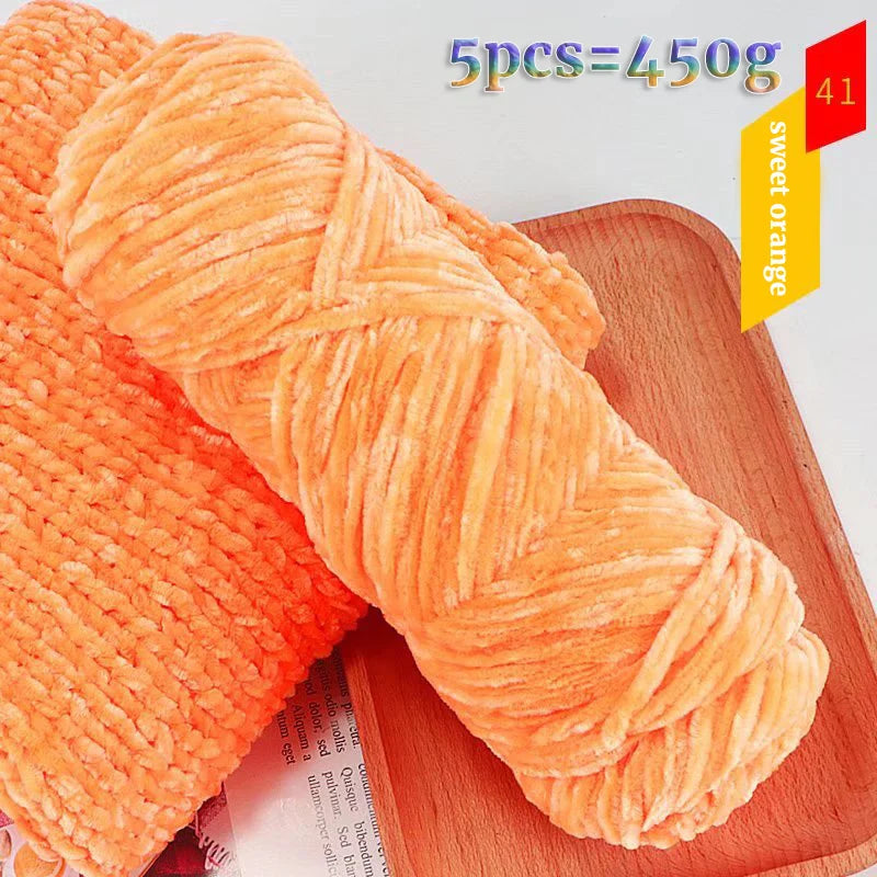 450g Chenille Warm Velvet Ice Yarn – Soft Thick Knitting Yarn for Sweaters, Scarves & Blankets (5 Pcs/Pack)