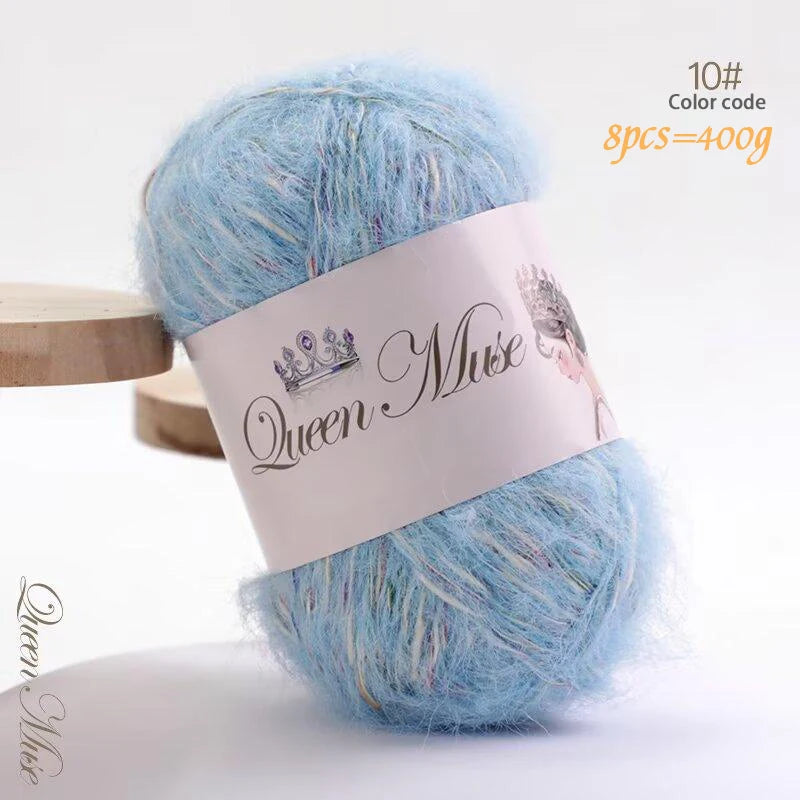 400g Multicolored Rainbow Alpaca Mohair Yarn – Soft Fluffy Knitting Yarn for Sweaters & Shawls (8 Pieces/Bag)