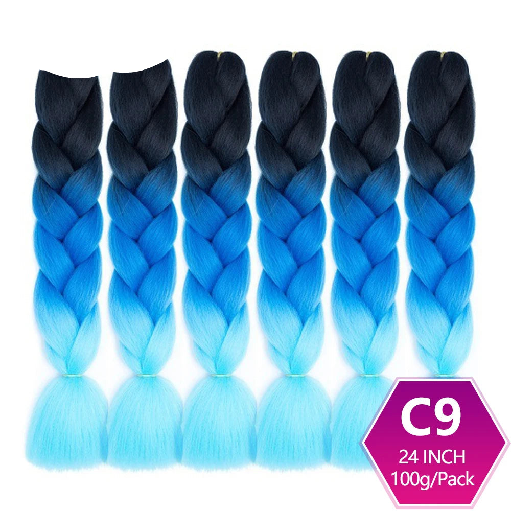 Set of blue and black ombre braided hair extensions 