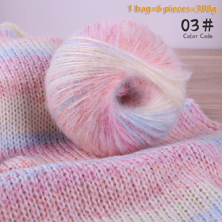 300g Gradient Alpaca Mohair Yarn Set (6 Pieces) – Soft Lightweight Knitting Yarn for Sweaters, Shawls, Hats & Scarves