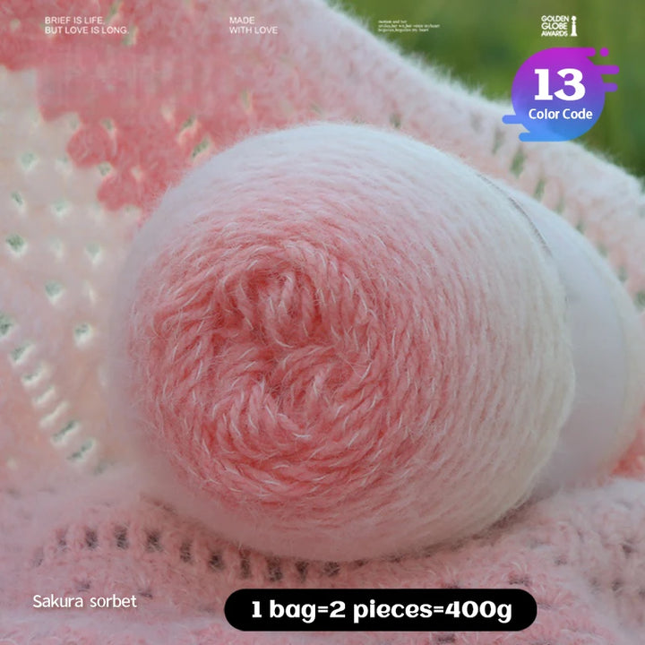 Qinglan Gradient Thick Yarn 400g – Long Section Dyed Rainbow Knitting Yarn for Sweaters & Shawls