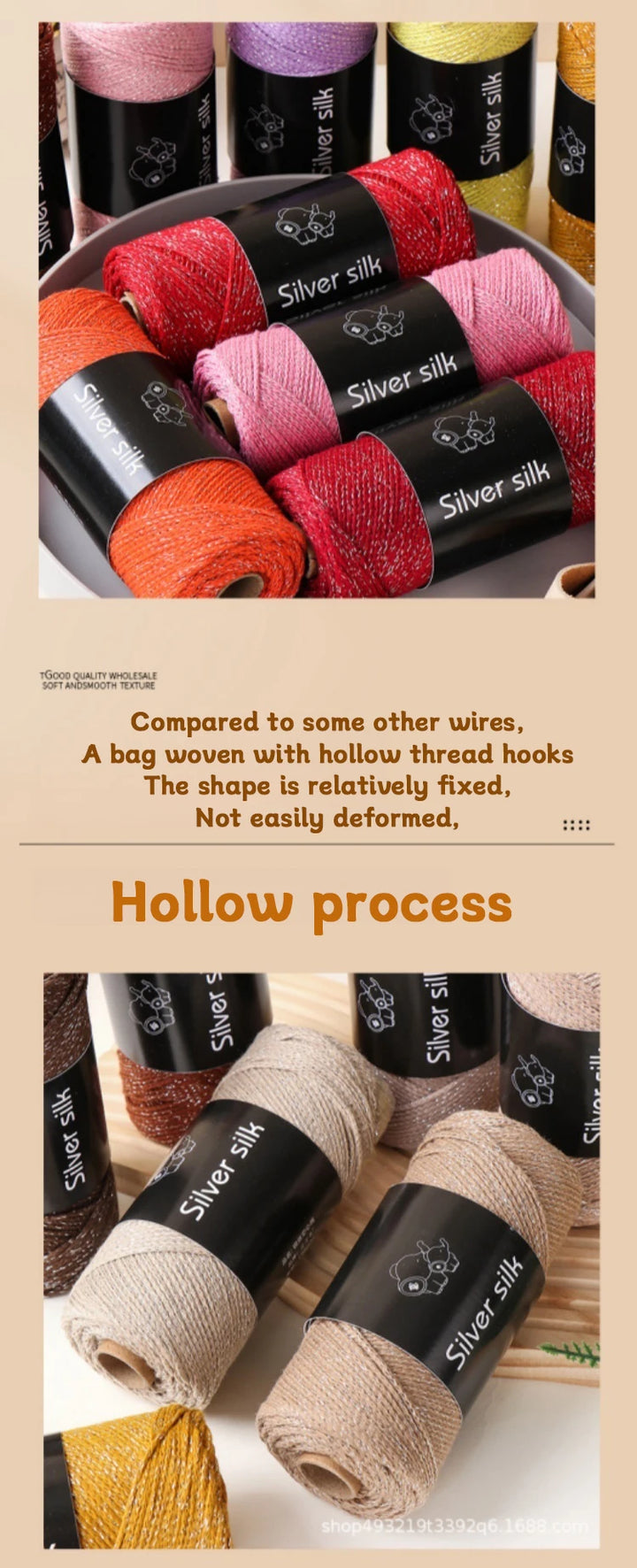 300g Shiny Silver Silk Hollow Yarn – Polyester Crochet Yarn for Bags, Hats, Shoes & DIY Crafts