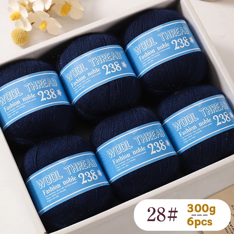300g 238 Pure Wool Yarn (6 Pack) – High-Quality Knitting Yarn for Sweaters, Vests & Hats