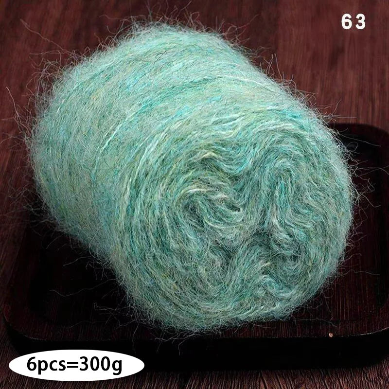 300g Long Wool & Mohair Yarn – Soft Fluffy Knitting Yarn for Sweaters, Shawls & Fashion Wear (6 Pieces/Bag)