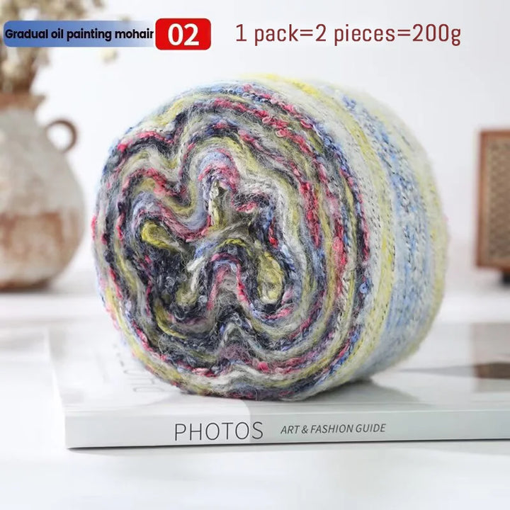 200g Oil Painting Gradient Mohair Wool Yarn (2 Pieces) – Colorful Rainbow Yarn for Sweaters, Coats, Hats & Scarves