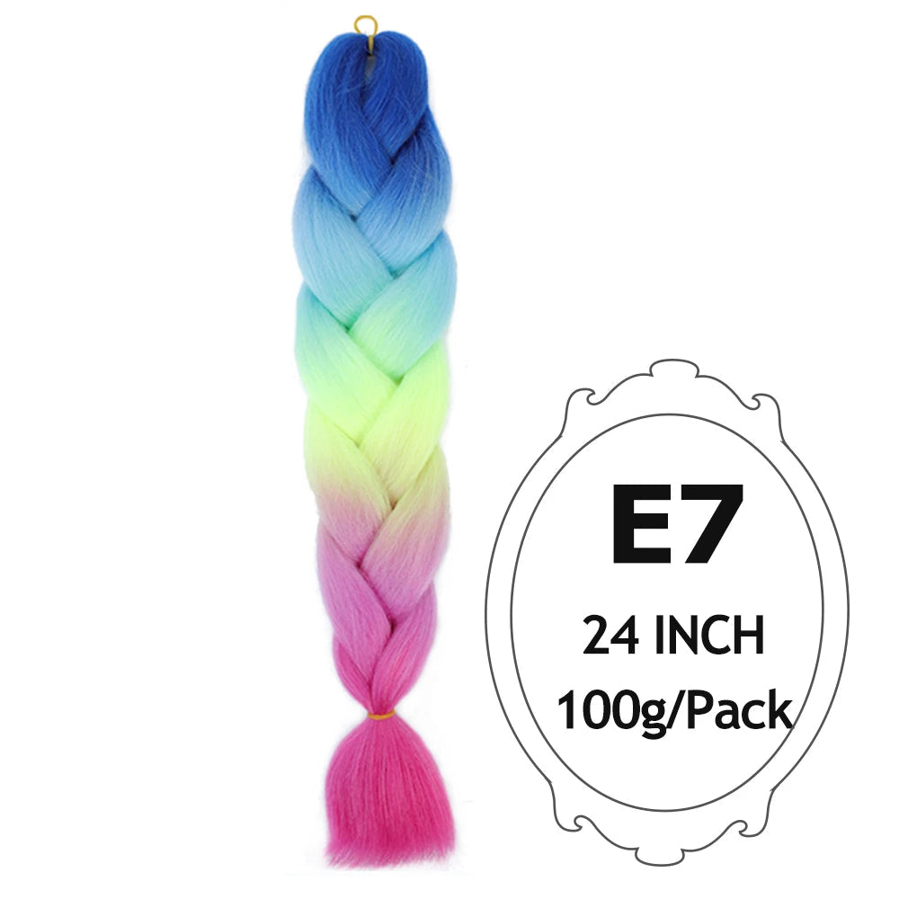 Ombre Braiding Hair 24 Inch – Colorful Jumbo Synthetic Braiding Hair Extensions for Women (Purple, Pink, White, Red, Blue)