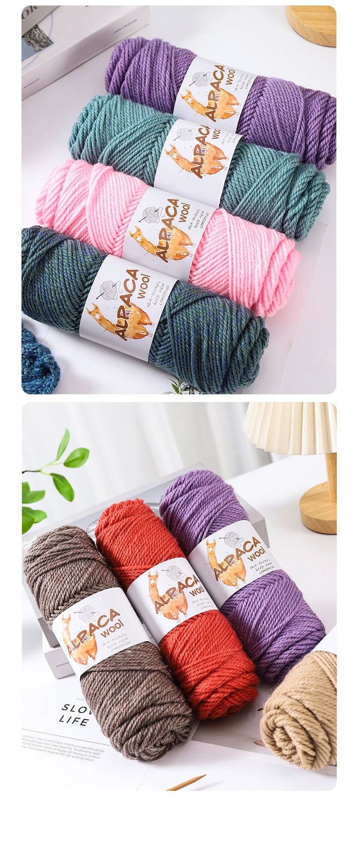 500g Thick Alpaca Wool Yarn Set (5 Skeins) – Soft Warm Knitting Yarn for Sweaters, Scarves, Hats & Winter Crafts