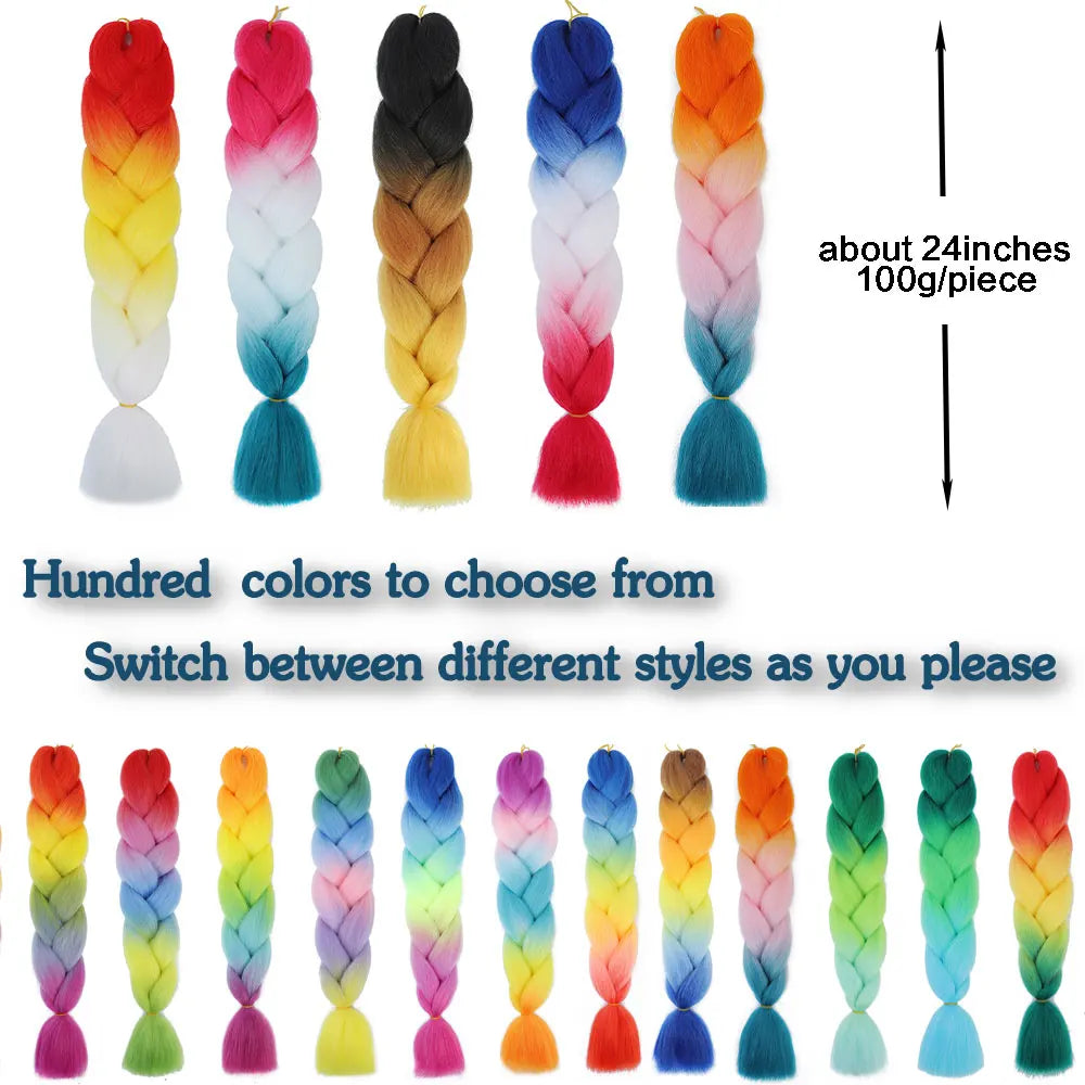 24 Inch Jumbo Braids Extensions – Synthetic Afro Ombre Kanekalon Braiding Hair for Children 22