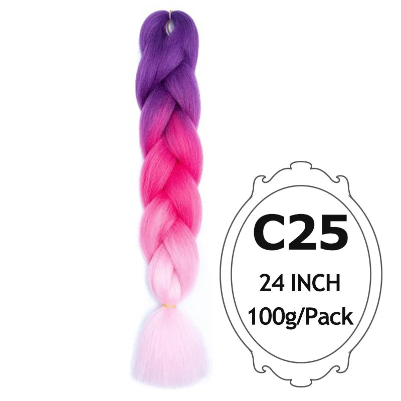 Ombre Braiding Hair 24 Inch – Colorful Jumbo Synthetic Braiding Hair Extensions for Women (Purple, Pink, White, Red, Blue)